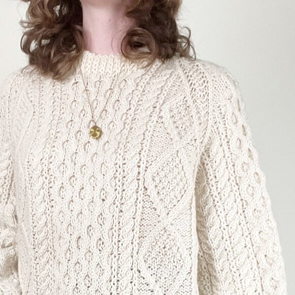 Vintage Hand Made Aran Cable Knit Sweater Oversized Fisherman Handmade Christmas - Picture 3 of 7